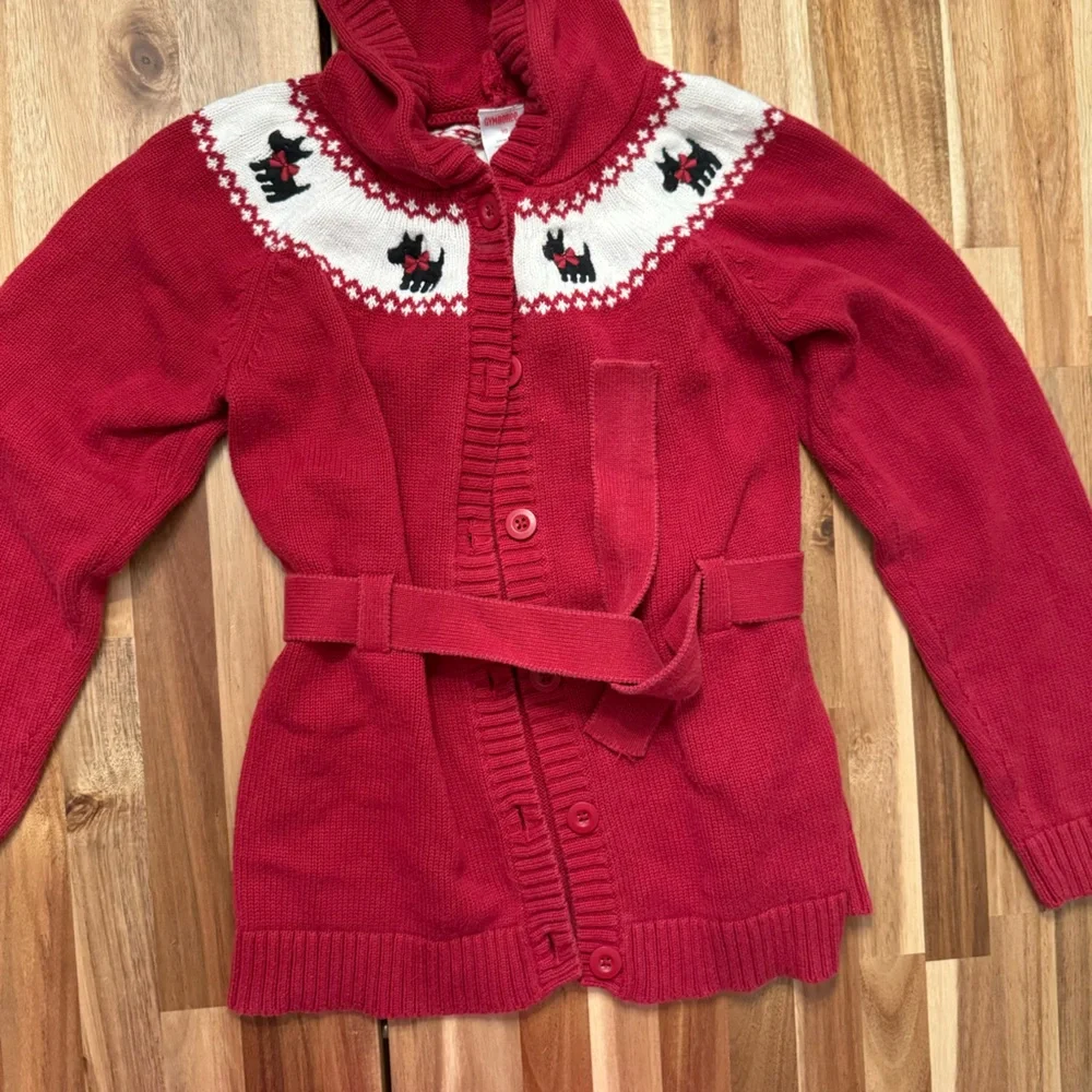 Gymboree Girls Red Scottie Dog‎ Hooded Belted Cardigan Sweater Size 10 Cotton